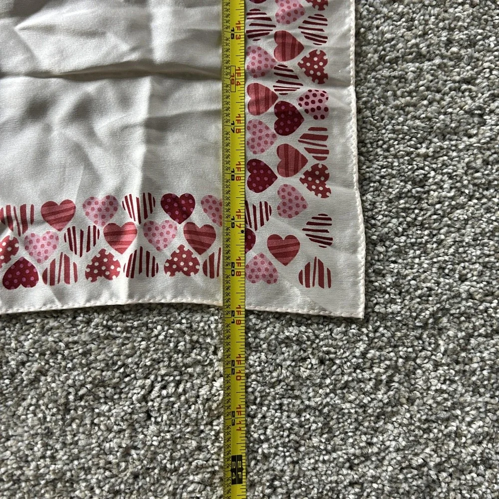 Talbots Scarf Womens One Size White Heart Silk Square Satin Love Print Valentine